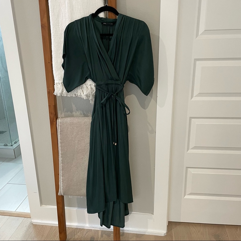 Zara Green Silk Midi Wrap Dress